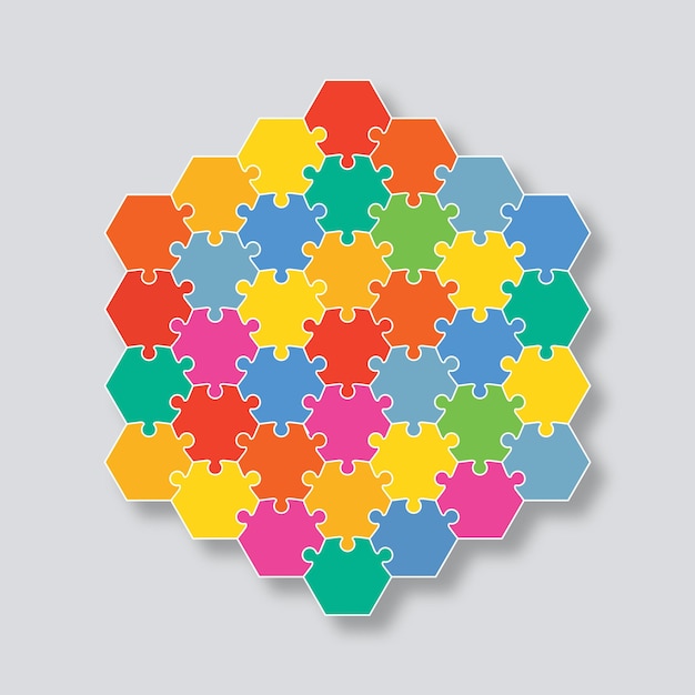 Piezas de rompecabezas Rejilla de rompecabezas Juego de mosaico de pensamiento con detalles hexagonales separados Fondo simple