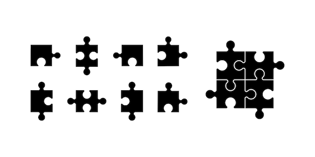 Piezas simples de rompecabezas Icono de contorno vectorial de rompecabezas Imagen de rompecabezas negro