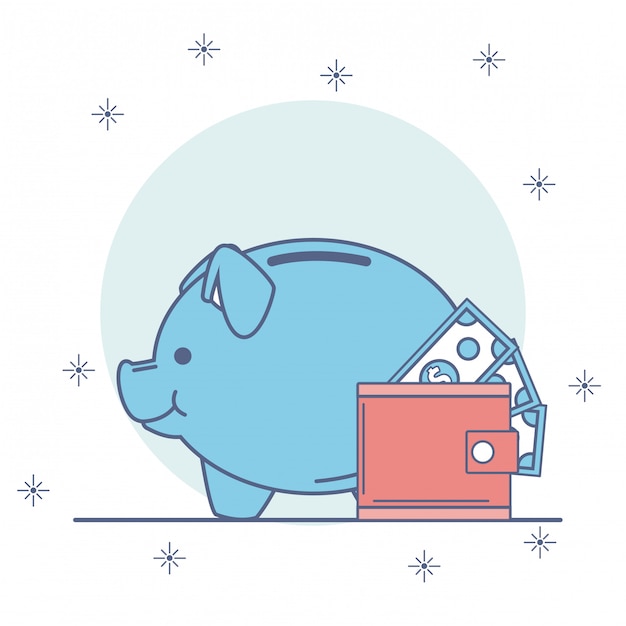 Piggy con dibujos animados de ahorro de dinero