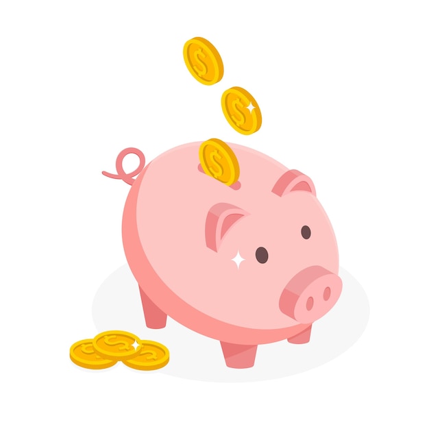 Piggy con moneda Icon ahorro o acumulación de dinero inversión Icon piggy bank en un vector ilustrador de estilo isométrico