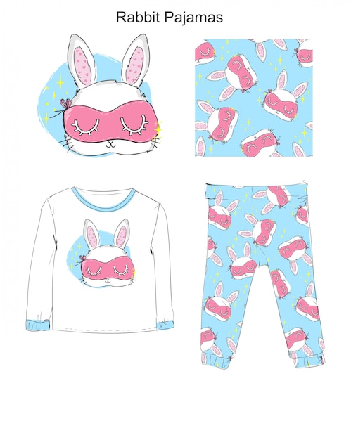 Vector pijama con un lindo conejo.