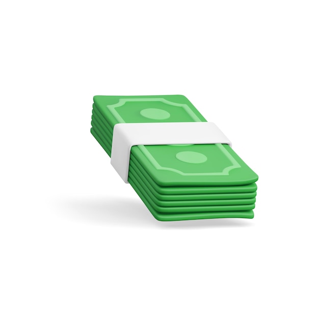 Pila 3D de dólar USA Render paquete de papel verde de dinero Billete de dólar de papel aislado sobre fondo blanco Ilustración vectorial