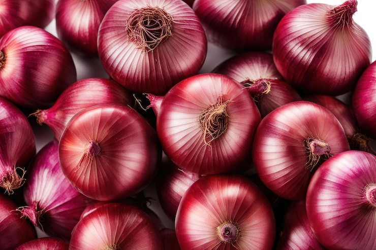 Vector una pila de cebollas con un fondo blanco con uno rojo que dice una cita en la parte superior