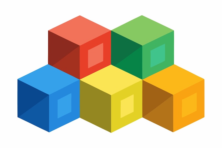 Vector una pila colorida de cubos con uno que dice cubo