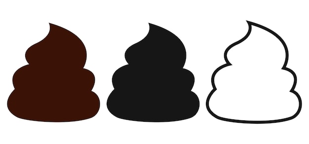 Pila de icono de caca de 3 tipos de color contorno blanco y negro símbolo de signo vectorial aislado