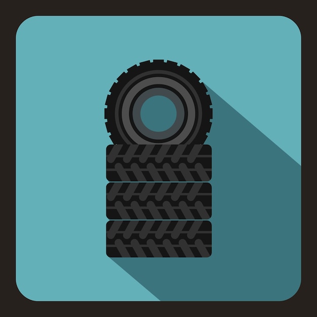 Una pila de iconos de neumáticos negros en estilo plano en una ilustración vectorial de fondo azul bebé