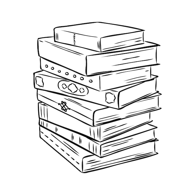 Pila de libros aislados en blanco ilustración de vector de boceto dibujado a mano