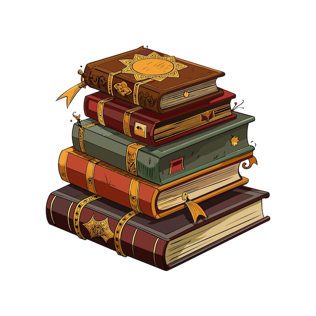 una pila de libros con una cinta de oro alrededor de la parte superior