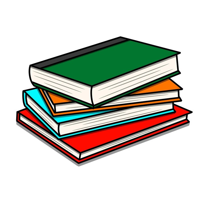 una pila de libros con cubiertas de varios colores