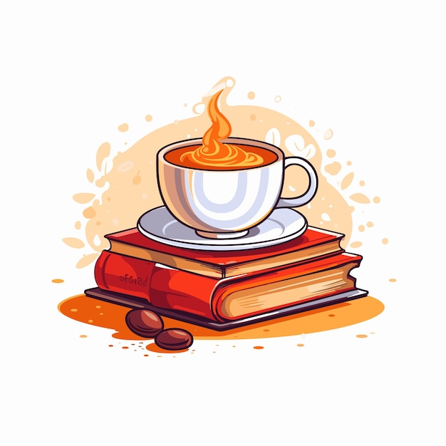 pila de libros dibujada a mano y una taza de café para el día mundial del libro pila de libros con una taza de té