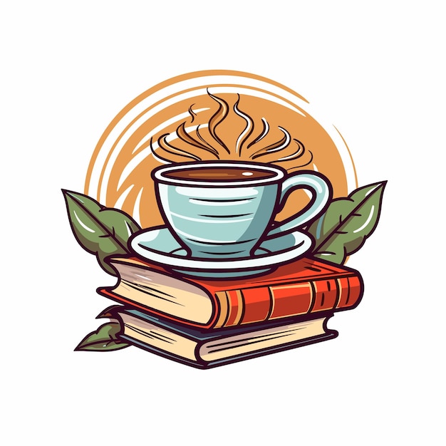 Vector pila de libros dibujada a mano y una taza de café para el día mundial del libro pila de libros con una taza de té