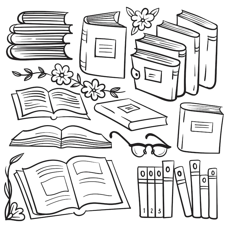 Vector pila de libros de dibujo a mano alzada en estilo de fideos ilustración vectorial aislado sobre fondo blanco