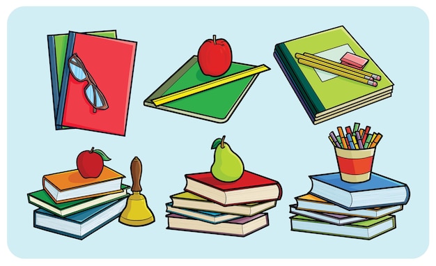 Pila de libros divertidos en estilo de dibujos animados
