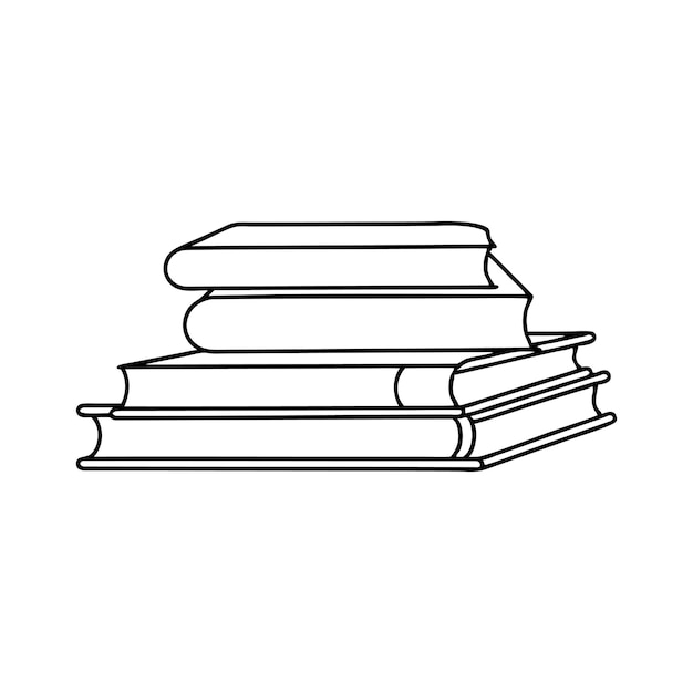Una pila de libros en el estante Ilustración vectorial de arte de líneas dibujadas a mano