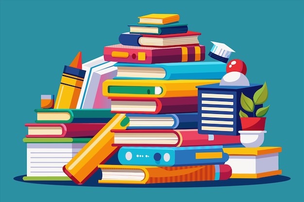 una pila de libros con fondo azul con fondo azul