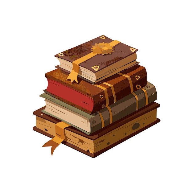 una pila de libros con una hoja de oro en la parte superior