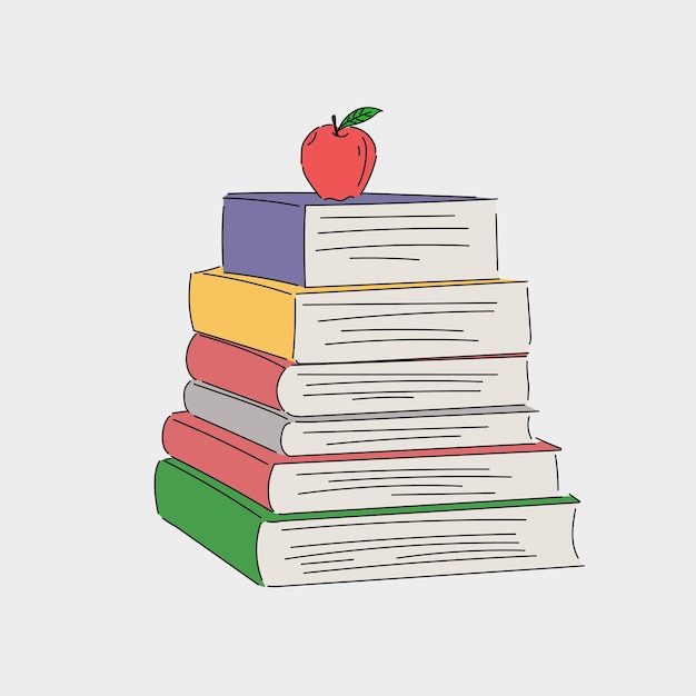 Vector una pila de libros con una manzana en la parte superior