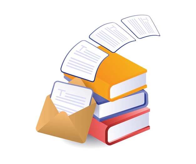Una pila de libros con transacciones de correo electrónico de tecnología