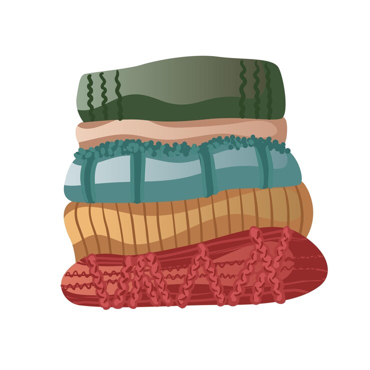 Vector una pila limpia de suéteres acogedores ideales para el invierno con tejidos coloridos y textura cómoda