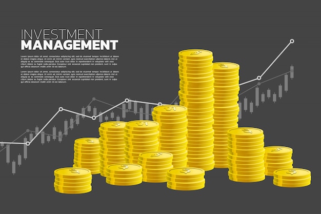 Pila de moneda y buen fondo gráfico de negocios.