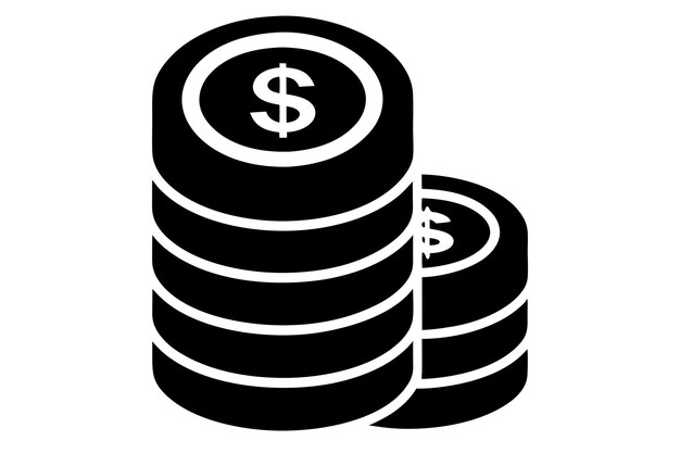 Pila de monedas y dólares de dinero Iconos de vector plano