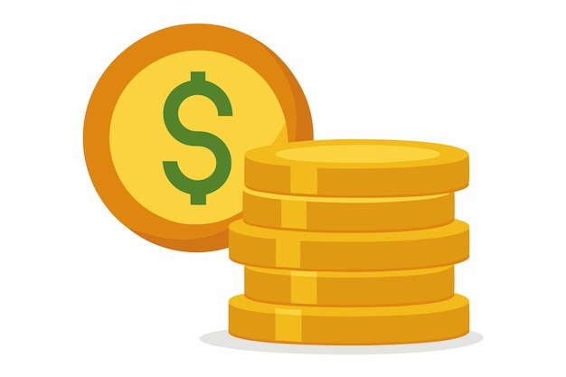 Pila de monedas y dólares de dinero Iconos de vector plano