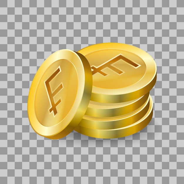Una pila de monedas de franco de oro Una pila de moneda de franco en el fondo de la cuadrícula Concepto económico