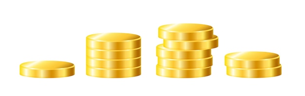 Una pila de monedas de oro Conjunto de monedas en oro 3D Clipart vectorial aislado sobre fondo blanco