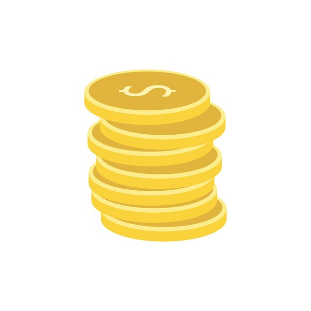 Pila de monedas de oro icono plano aislado sobre fondo blanco