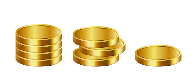 Una pila de monedas de oro Ilustración 3D vectorial aislada sobre un fondo blanco
