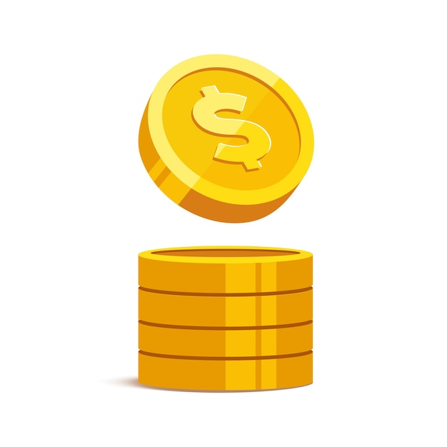 Una pila de monedas de oro una pila de dinero con nosotros un símbolo de moneda de dólar un elemento de diseño de ilustración vectorial