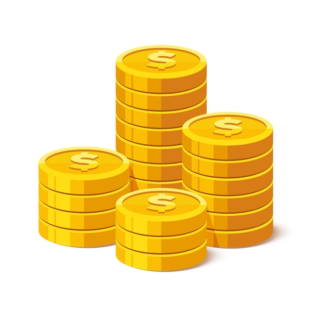 Una pila de monedas de oro una pila de dinero con nosotros un símbolo de moneda de dólar un elemento de diseño de ilustración vectorial