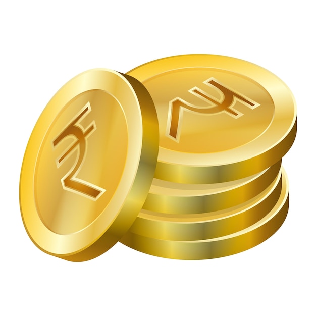 Pila de monedas de oro de rupia Pila isométrica de moedas de oro con el símbolo de la rupia india
