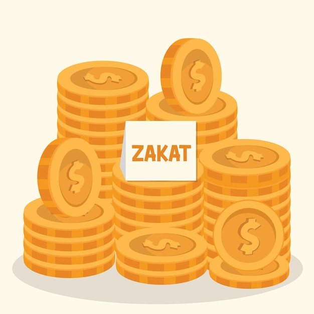 Pila de monedas de oro para zakat en el mes sagrado de ramadán ilustración vectorial plana