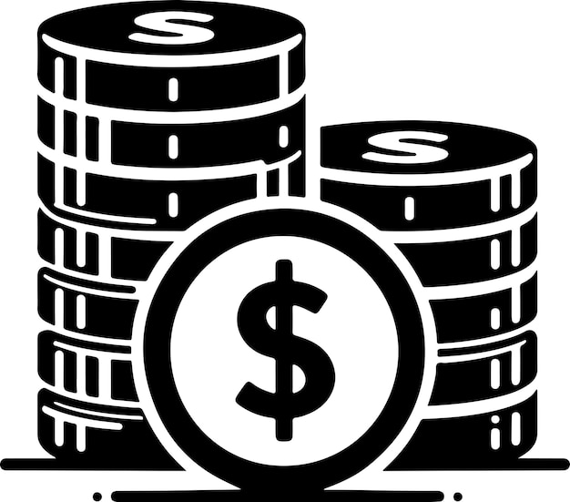 Una pila de monedas símbolo de dinero mínimo clipart silueta de color negro fondo blanco 15
