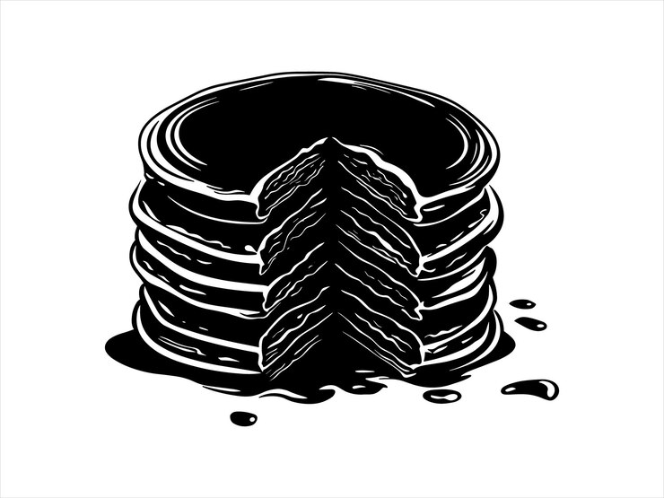 Vector una pila de panqueques con una rebanada faltante silueta ilustración vectorial del desayuno del día nacional de los panqueques