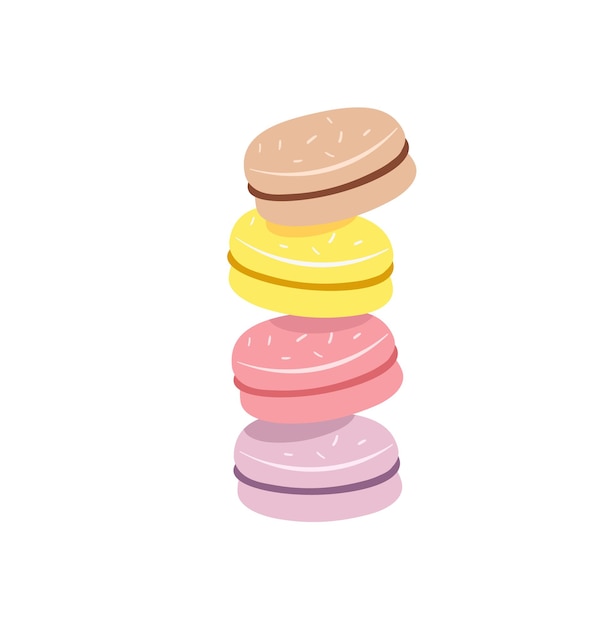 Pila de pasteles de almendras macaron macaron colorido estilo boceto ilustración vectorial aislado