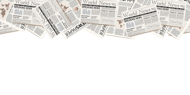 Una pila de periódicos sobre un fondo blanco Una pila de periódico Deshecho de papel Pié de encabezado de periódico