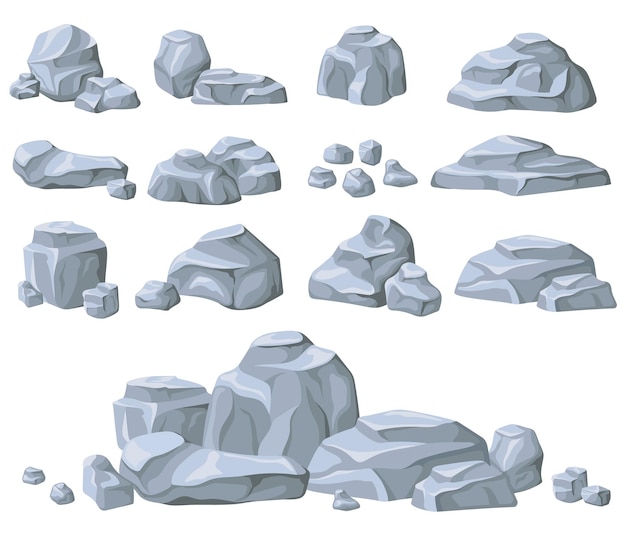 Pila de piedras de roca Textura de piedra natural Bloque mineral Acantilado de montaña Rocas de granito Rocas Escombros Formación de pared de escombros rotos Edificio de construcción Ordenado vector de dibujos animados