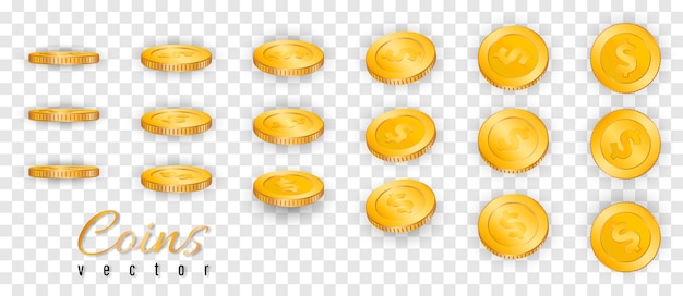 Pila realista de monedas de oro aislado sobre fondo transparente