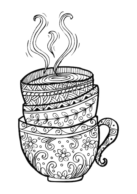 Pila de tazas de té con patrón de flores