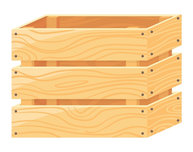 Una pila de tres cajas de madera vacías renderizadas en un estilo de diseño plano Cajas para almacenamiento, transporte o ilustración vectorial de exhibición de mercado