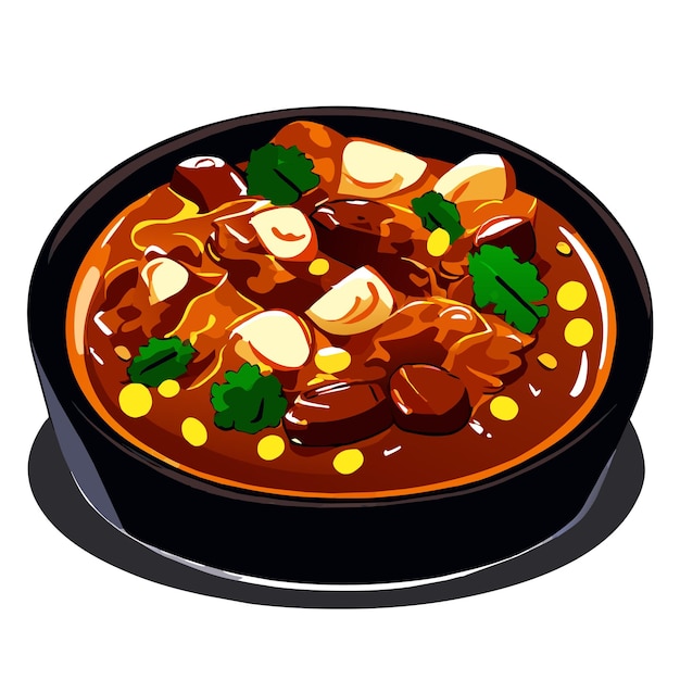 pilaf con carne de res guisada en una ilustración vectorial de plato