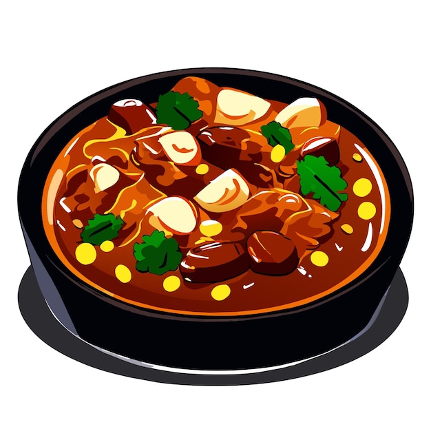 Vector pilaf con carne de res guisada en una ilustración vectorial de plato