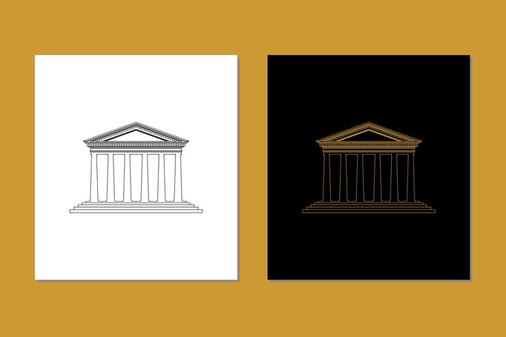 Vector pilar columnas edificio histórico del gobierno con estilo de arte lineal icono inspiración en el diseño del logotipo