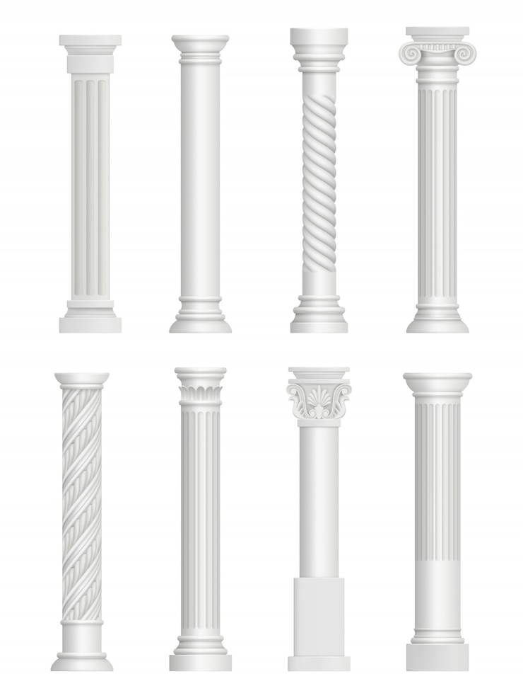 Vector pilares antiguos. columna barroca para fachada colección realista de estilo arquitectónico romano