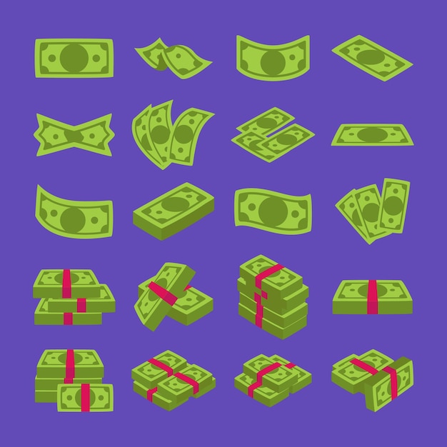 Pilas de billetes de dólar ilustración conjunto vector
