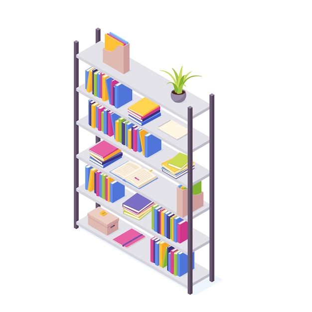 Pilas isométricas de libros con ilustración de tapa dura