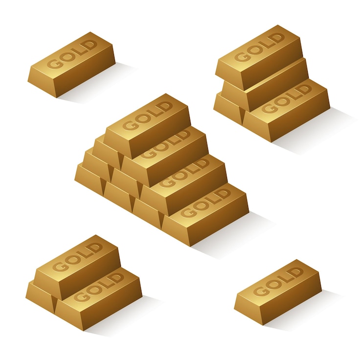 Vector pilas de lingotes de oro con texto en relieve más oscuro