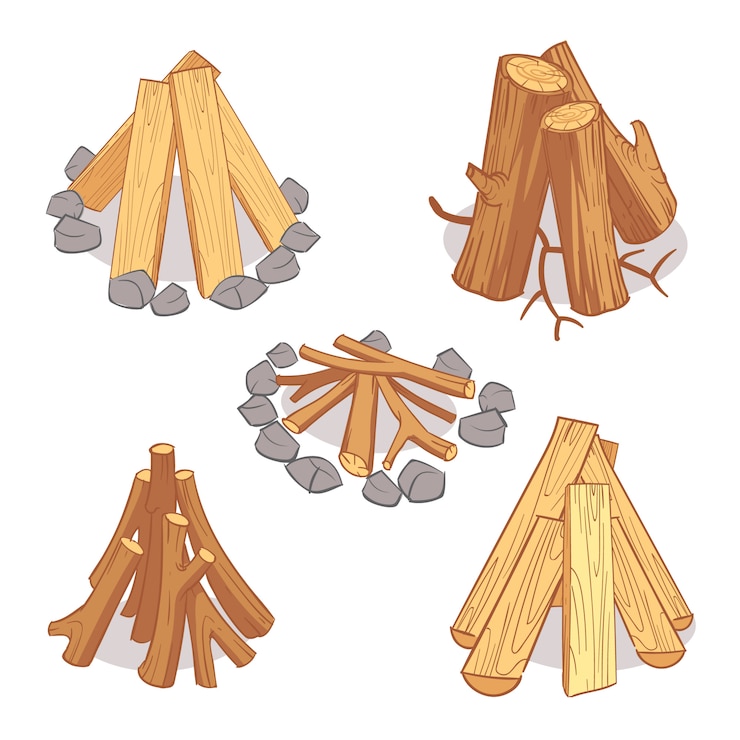 Vector pilas de madera y leña de madera dura.